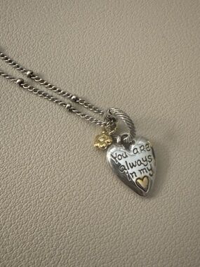Brighton Silver Heart Pendant Necklace w Gold Accent - "You are always in my💜”